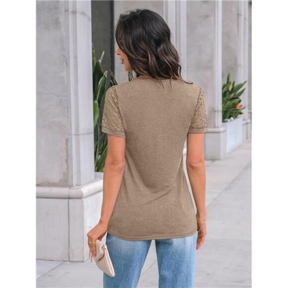 Women's Short Sleeve Shirts Dressy Lace Summer Tops 2025 Spring Trendy - Picture 4 of 6